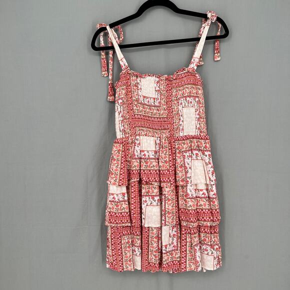 American Eagle Dress Womens Small Pink Floral Mini Patchwork Cottage Boho Tiered - Picture 5 of 6